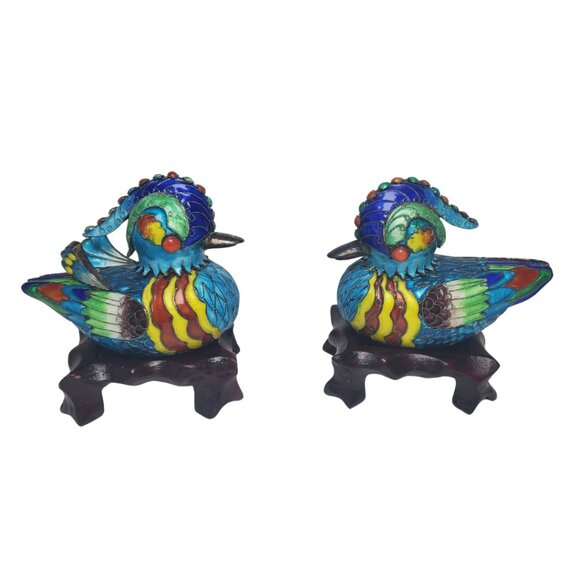 Vintage Cloisonné Mandarin Duck Pair – Symbol of Love & Harmony - Picture 1 of 9